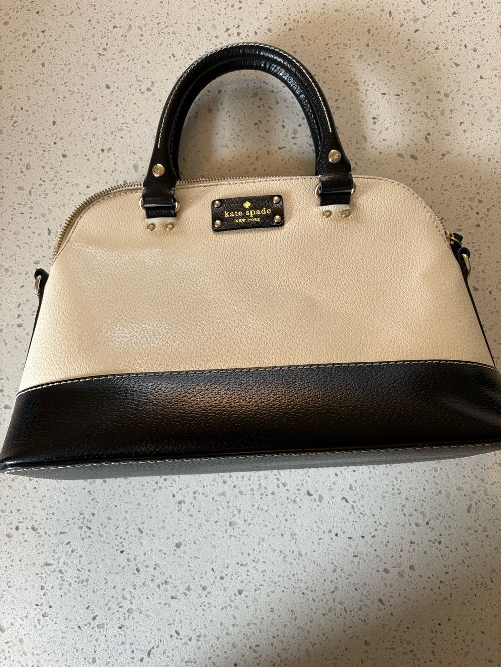 Kate Spade Two-Tone Cream and Black Satchel with Gold Plate